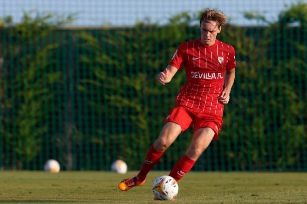 Johansson of Sevilla in action during the pre-season friendly match between Sevilla CF and Coventry City at Pinatar Arena on July 17, 2021 in Murcia,...