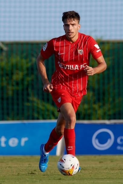 Juanmi of Sevilla in action during the pre-season friendly match between Sevilla CF and Coventry City at Pinatar Arena on July 17, 2021 in Murcia,...