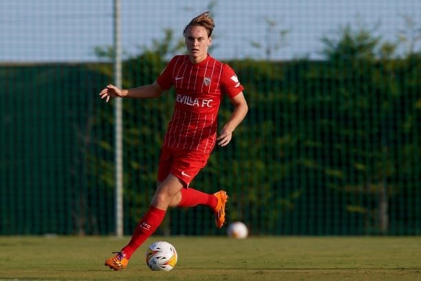 Johansson of Sevilla in action during the pre-season friendly match between Sevilla CF and Coventry City at Pinatar Arena on July 17, 2021 in Murcia,...