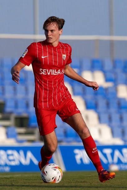 Johansson of Sevilla runs with the ball during the pre-season friendly match between Sevilla CF and Coventry City at Pinatar Arena on July 17, 2021...