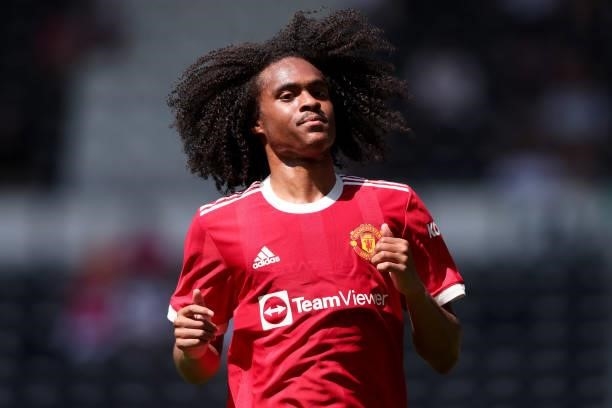 Tahith Chong of Manchester United during the pre-season friendly between Derby County and Manchester United at Pride Park on July 18, 2021 in Derby,...