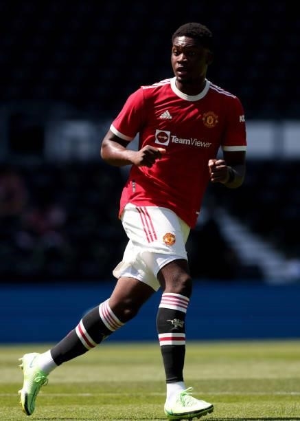 Tengi Mengi of Manchester United during the pre-season friendly between Derby County and Manchester United at Pride Park on July 18, 2021 in Derby,...