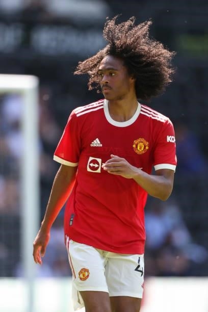 Tahith Chong of Manchester United during a pre-season friendly between Derby County and Manchester United at Pride Park on July 18, 2021 in Derby,...