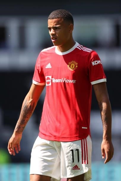 Mason Greenwood of Manchester United during a pre-season friendly between Derby County and Manchester United at Pride Park on July 18, 2021 in Derby,...