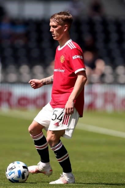 Ethan Galbraith of Manchester United during the pre-season friendly between Derby County and Manchester United at Pride Park on July 18, 2021 in...
