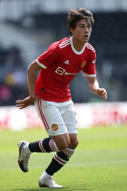 Facundo Pellistri of Manchester United during a pre-season friendly between Derby County and Manchester United at Pride Park on July 18, 2021 in...