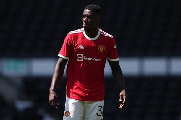 Axel Tuanzebe of Manchester United during the pre-season friendly between Derby County and Manchester United at Pride Park on July 18, 2021 in Derby,...