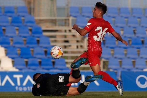 Ivan Romero of Sevilla in action during the pre-season friendly match between Sevilla CF and Coventry City at Pinatar Arena on July 17, 2021 in...