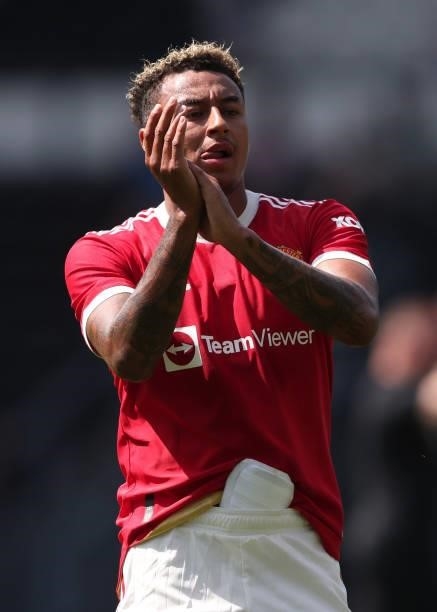 Jesse Lingard of Manchester United during the pre-season friendly between Derby County and Manchester United at Pride Park on July 18, 2021 in Derby,...