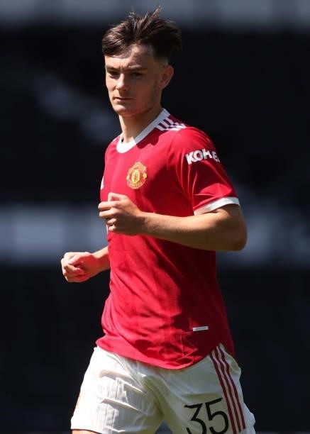 Dylan Levitt of Manchester United during the pre-season friendly between Derby County and Manchester United at Pride Park on July 18, 2021 in Derby,...