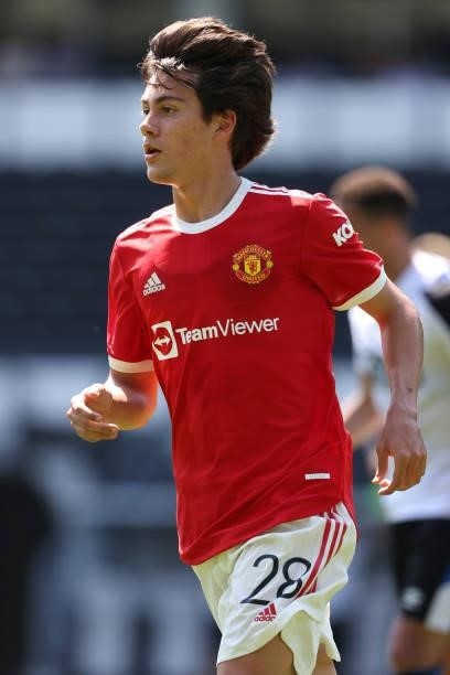 Facundo Pellistri of Manchester United during a pre-season friendly between Derby County and Manchester United at Pride Park on July 18, 2021 in...