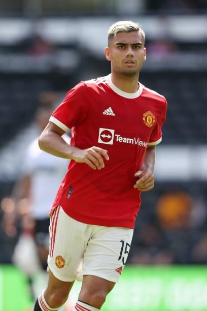 Andreas Pereira of Manchester United during a pre-season friendly between Derby County and Manchester United at Pride Park on July 18, 2021 in Derby,...