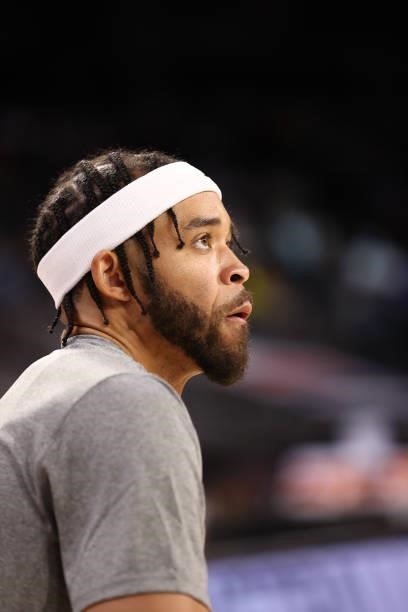 JaVale McGee of the USA Men's National Team looks on before the game against the Spain Men's National Team against the Spain Men's National Team on...