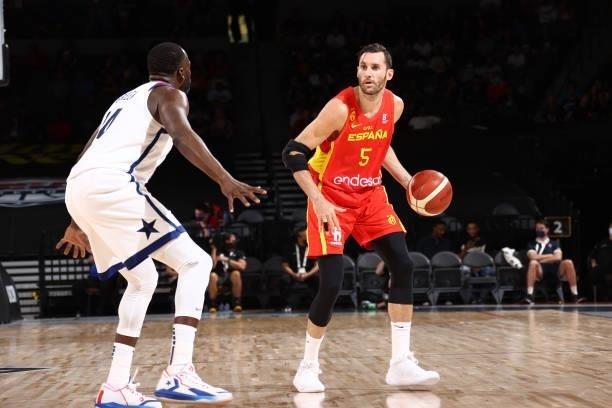 Rudy Fernandez of the Spain Men's National Team handles the ball during the game against the USA Men's National Team on July 18, 2021 at Michelob...