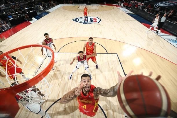 Willy Hernangomez of the Spain Men's National Team rebounds the ball during the game against the USA Men's National Team on July 18, 2021 at Michelob...