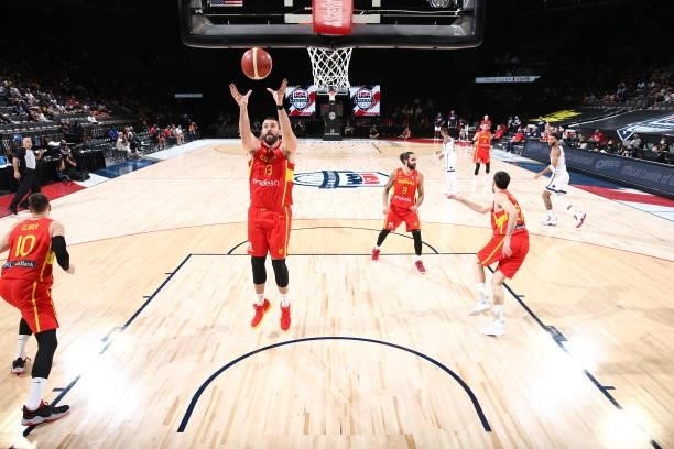 Marc Gasol of the Spain Men's National Team rebounds the ball during the game against the USA Men's National Team on July 18, 2021 at Michelob ULTRA...