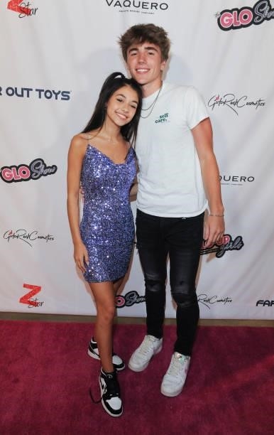 Rachel Brockman and Bryce Parker attend the Far Out Toys And Z Star Digital Host The VIP Cast Party For The Glo Show on July 17, 2021 in El Segundo,...