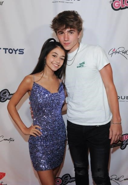 Rachel Brockman and Bryce Parker attend the Far Out Toys And Z Star Digital Host The VIP Cast Party For The Glo Show on July 17, 2021 in El Segundo,...