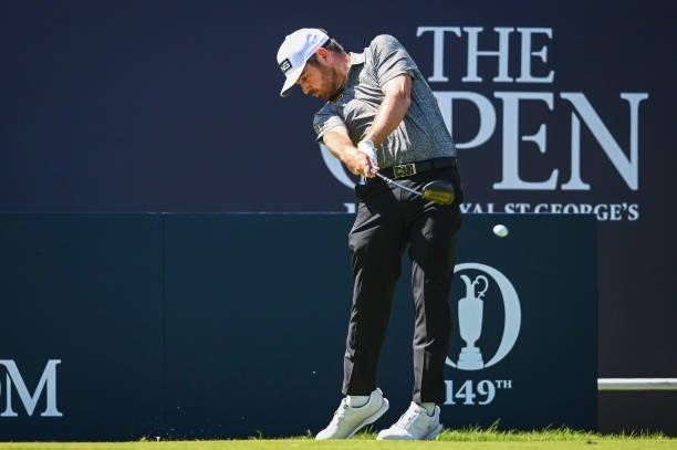 Louis Oosthuizen of South Africa plays his shot from the first tee during Day Four of the 149th The Open Championship at Royal St. Georges Golf Club...