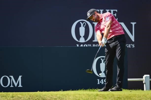 Corey Conners of Canada at impact as he plays his shot from the first tee during Day Four of the 149th The Open Championship at Royal St. Georges...