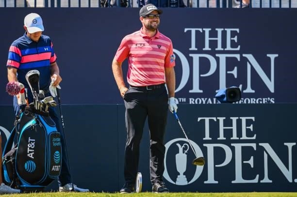 Corey Conners of Canada smiles on the first tee during Day Four of the 149th The Open Championship at Royal St. Georges Golf Club on July 18, 2021 in...