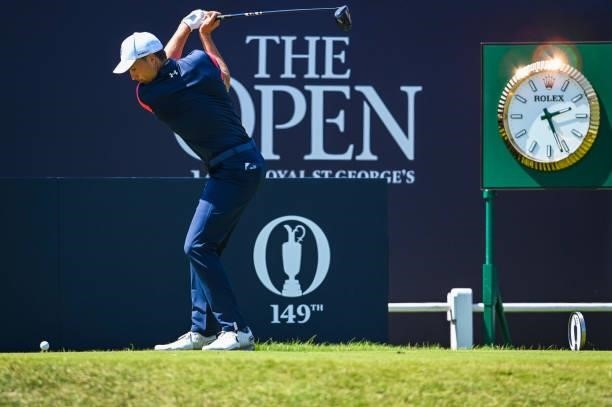 Jordan Spieth at the top of his swing as he plays his shot from the first tee during Day Four of the 149th The Open Championship at Royal St. Georges...