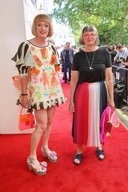 Grayson Perry and Philippa Perry arrive at the South Bank Sky Arts awards at The Savoy Hotel on July 19, 2021 in London, England. The South Bank Sky...