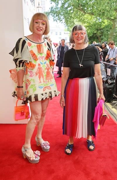 Grayson Perry and Philippa Perry arrive at the South Bank Sky Arts awards at The Savoy Hotel on July 19, 2021 in London, England. The South Bank Sky...