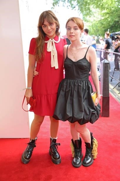 Isabella Pappas and Rosie Day arrive at the South Bank Sky Arts awards at The Savoy Hotel on July 19, 2021 in London, England. The South Bank Sky...