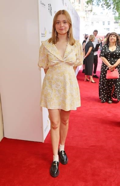 Aimee Lou Wood arrives at the South Bank Sky Arts awards at The Savoy Hotel on July 19, 2021 in London, England. The South Bank Sky Arts Awards will...