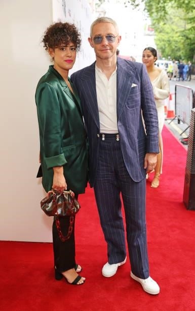 Rachel Mariam and Martin Freeman arrive at the South Bank Sky Arts awards at The Savoy Hotel on July 19, 2021 in London, England. The South Bank Sky...