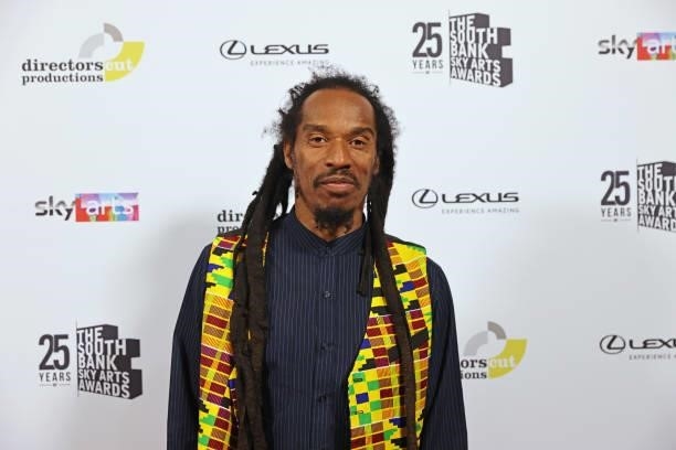 Benjamin Zephaniah poses in the winners room at the South Bank Sky Arts awards at The Savoy Hotel on July 19, 2021 in London, England. The South Bank...