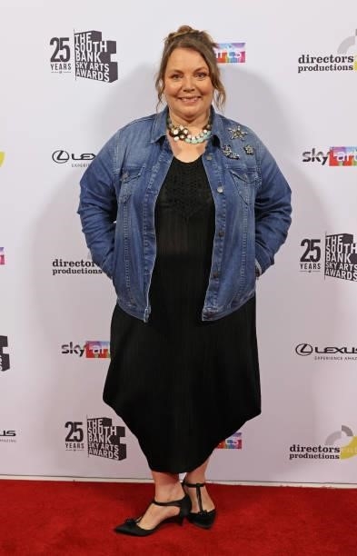 Joanna Scanlan poses in the winners room at the South Bank Sky Arts awards at The Savoy Hotel on July 19, 2021 in London, England. The South Bank Sky...