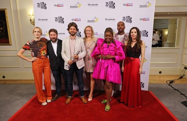 Charlotte Ritchie, Jim Howick, Laurence Rickard, Martha Howe-Douglas, Lolly Adefope, Kiell Smith-Bynoe and Bridget Christie, accepting the Comedy...