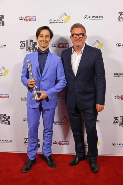Valentino Zucchetti, accepting the Dance Award, and Sir Matthew Bourne pose in the winners room at the South Bank Sky Arts awards at The Savoy Hotel...