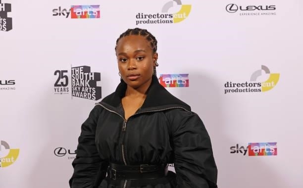 Bukky Bakray poses in the winners room at the South Bank Sky Arts awards at The Savoy Hotel on July 19, 2021 in London, England. The South Bank Sky...