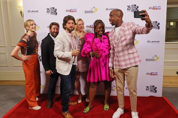 Charlotte Ritchie, Jim Howick, Laurence Rickard, Martha Howe-Douglas, Lolly Adefope and Kiell Smith-Bynoe, accepting the Comedy Award for "Ghosts,...