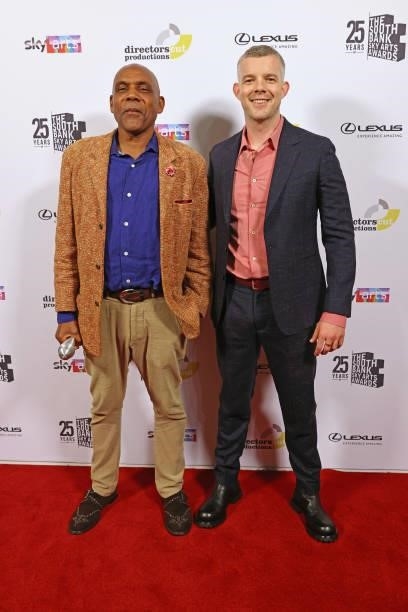Denzil Forrester and Russell Tovey pose in the winners room at the South Bank Sky Arts awards at The Savoy Hotel on July 19, 2021 in London, England....