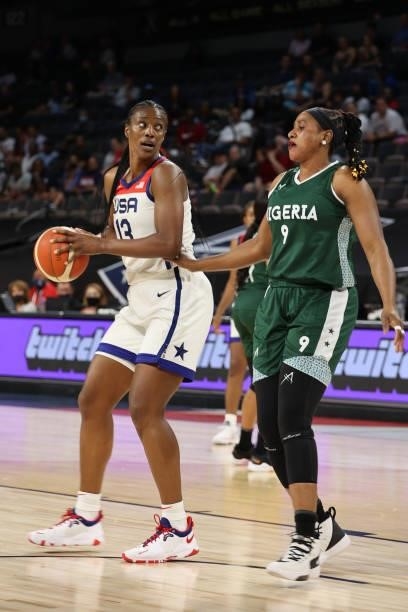 Sylvia Fowles of the USA Basketball Womens National Team dribbles the ball during the game against the Nigeria Women's National Team on July 18, 2021...