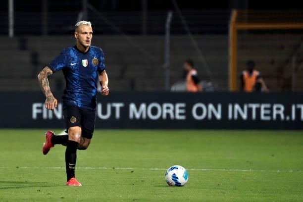 Federico Dimarco of FC Internazionale in action during the Pre-Season Friendly match between Lugano and FC Internazionale at Cornaredo Stadium on...