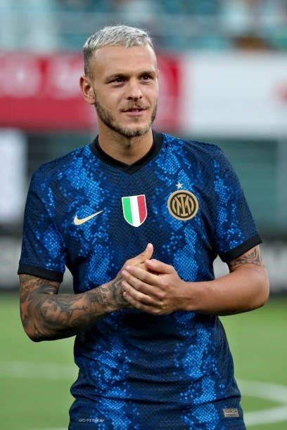 Federico Dimarco of FC Internazionale looks on during the Pre-Season Friendly match between Lugano and FC Internazionale at Cornaredo Stadium on July...