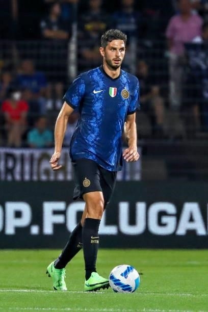 Andrea Ranocchia of FC Internazionale in action during the Pre-Season Friendly match between Lugano and FC Internazionale at Cornaredo Stadium on...