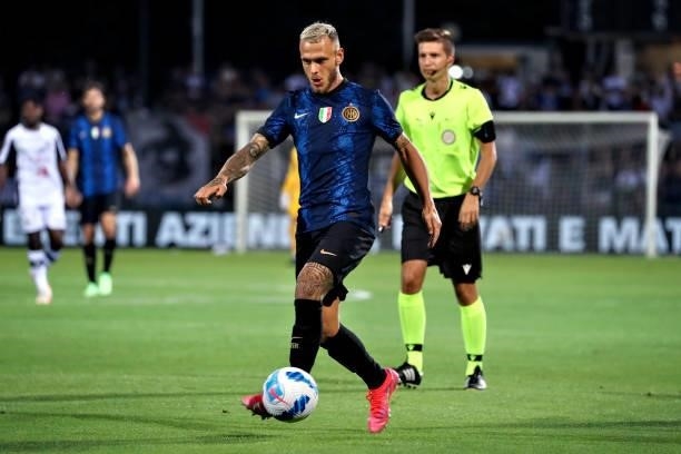 Federico Dimarco of FC Internazionale in action during the Pre-Season Friendly match between Lugano and FC Internazionale at Cornaredo Stadium on...