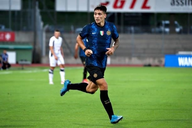 Martin Satriano of FC Internazionale in action during the Pre-Season Friendly match between Lugano and FC Internazionale at Cornaredo Stadium on July...