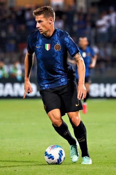 Andrea Pinamonti of FC Internazionale in action during the Pre-Season Friendly match between Lugano and FC Internazionale at Cornaredo Stadium on...