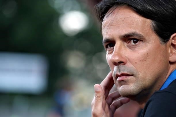 Simone Inzaghi head coach of FC Internazionale looks on during the Pre-Season Friendly match between Lugano and FC Internazionale at Cornaredo...