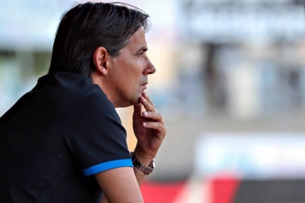 Simone Inzaghi head coach of FC Internazionale looks on during the Pre-Season Friendly match between Lugano and FC Internazionale at Cornaredo...