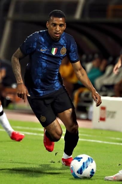 Henrique Dalbert of FC Internazionale in action during the Pre-Season Friendly match between Lugano and FC Internazionale at Cornaredo Stadium on...