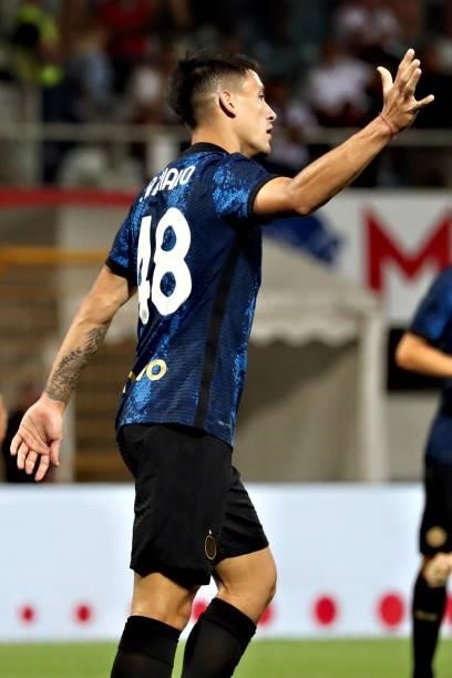 Martin Satriano of FC Internazionale celebrates after scoring the his team's second goal during the Pre-Season Friendly match between Lugano and FC...