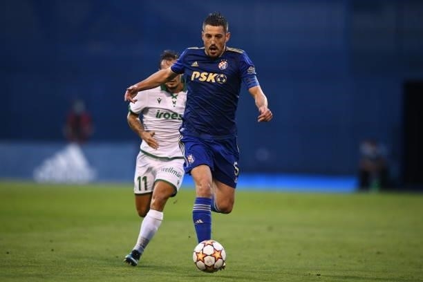 Arijan Ademi of Dinamo Zagreb controls the ball during the UEFA Champions League Second Qualifying Round match between GNK Dinamo Zagreb and Omonoia...